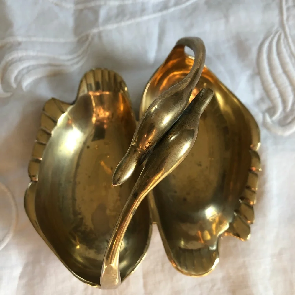 Brass Swans trinket tray